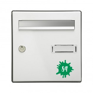 Numéro fantaisie personnalisable pour boite aux lettres couleur vert pomme chiffres blancs - Modèle Splash