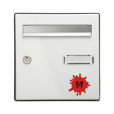 Numéro fantaisie personnalisable pour boite aux lettres couleur rouge chiffres noirs - Modèle Splash