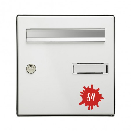 Numéro fantaisie personnalisable pour boite aux lettres couleur rouge chiffres blancs - Modèle Splash