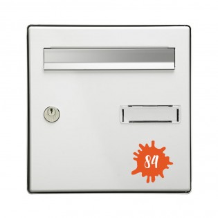 Numéro fantaisie personnalisable pour boite aux lettres couleur orange chiffres blancs - Modèle Splash