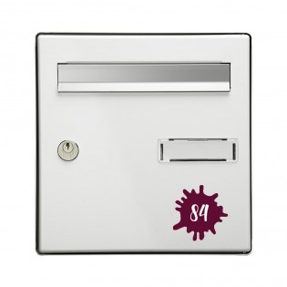 Numéro fantaisie personnalisable pour boite aux lettres couleur bordeaux chiffres blancs - Modèle Splash