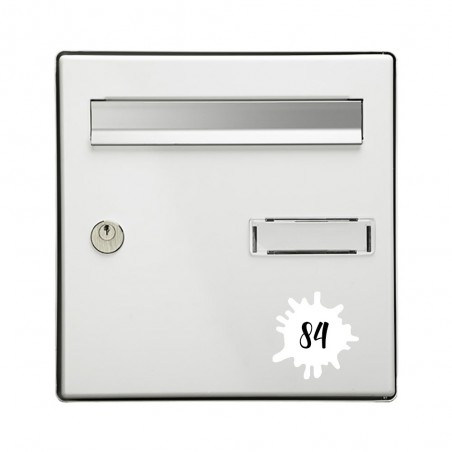 Numéro fantaisie personnalisable pour boite aux lettres couleur blanc chiffres noirs - Modèle Splash