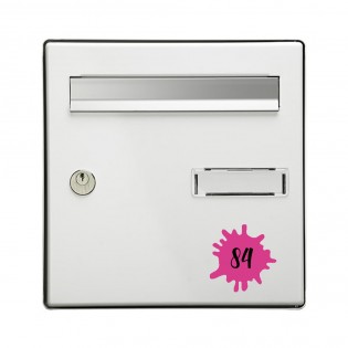 Numéro fantaisie personnalisable pour boite aux lettres couleur rose chiffres noirs - Modèle Splash