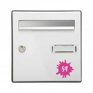 Numéro fantaisie personnalisable pour boite aux lettres couleur rose chiffres blancs - Modèle Splash