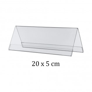 Chevalet porte nom double face en plexiglass - 20 x 5 cm