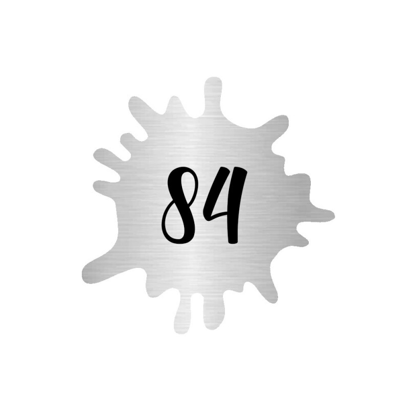 Numéro fantaisie personnalisable pour boite aux lettres couleur argent brossé chiffres noirs - Modèle Splash Numéro fantaisie personnalisable pour boite aux lettres couleur argent brossé chiffres noirs - Modèle Splash