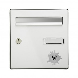 Numéro fantaisie personnalisable pour boite aux lettres couleur argent brossé chiffres noirs - Modèle Splash