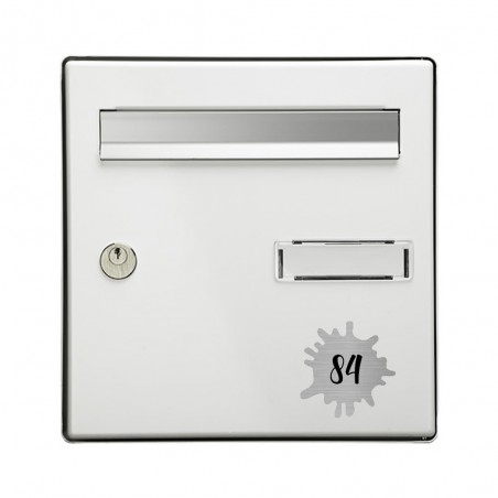 Numéro fantaisie personnalisable pour boite aux lettres couleur argent brossé chiffres noirs - Modèle Splash