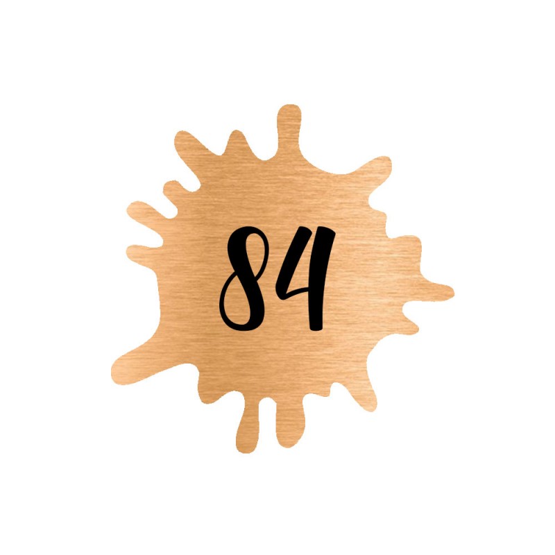 Numéro fantaisie personnalisable pour boite aux lettres couleur cuivre brossé chiffres noirs - Modèle Splash Numéro fantaisie personnalisable pour boite aux lettres couleur cuivre brossé chiffres noirs - Modèle Splash