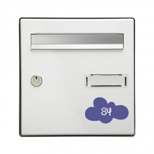 Numéro fantaisie personnalisable pour boite aux lettres couleur violet chiffres blancs - Modèle Nuage