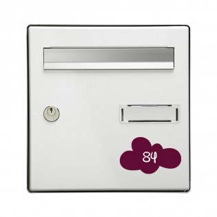 Numéro fantaisie personnalisable pour boite aux lettres couleur bordeaux chiffres blancs - Modèle Nuage