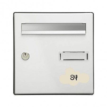 Numéro fantaisie personnalisable pour boite aux lettres couleur beige chiffres noirs - Modèle Nuage