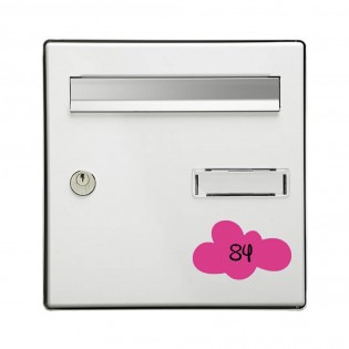 Numéro fantaisie personnalisable pour boite aux lettres couleur rose chiffres noirs - Modèle Nuage