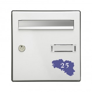 Numéro fantaisie personnalisable pour boite aux lettres couleur violet chiffres blancs - Modèle région Bretagne