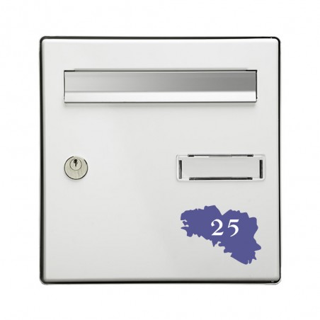 Numéro fantaisie personnalisable pour boite aux lettres couleur violet chiffres blancs - Modèle région Bretagne