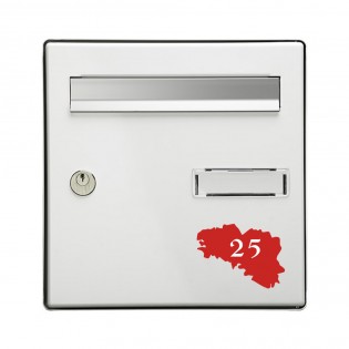 Numéro fantaisie personnalisable pour boite aux lettres couleur rouge chiffres blancs - Modèle région Bretagne