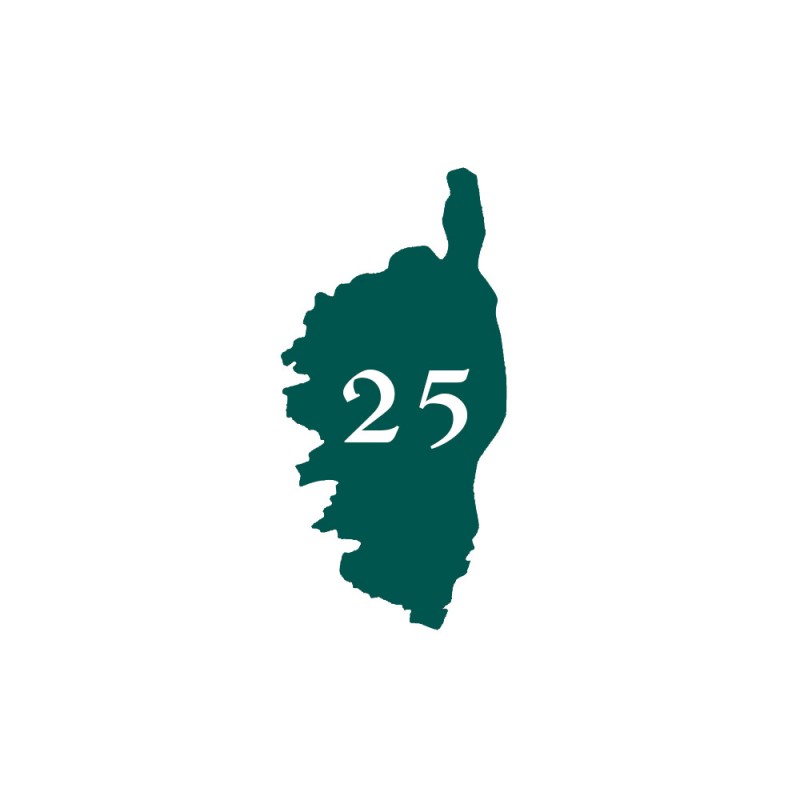 Numéro fantaisie personnalisable pour boite aux lettres couleur vert foncé chiffres blancs - Modèle région Corse