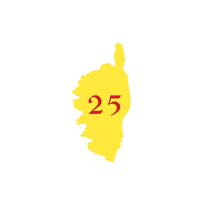 Numéro fantaisie personnalisable pour boite aux lettres couleur jaune chiffres rouges - Modèle région Corse