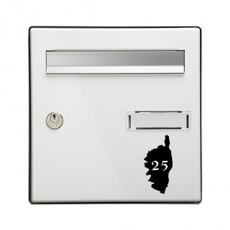 Numéro fantaisie personnalisable pour boite aux lettres couleur noir chiffres blancs - Modèle région Corse