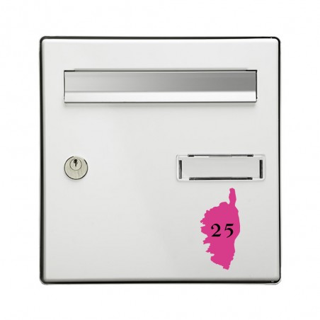 Numéro fantaisie personnalisable pour boite aux lettres couleur rose chiffres noirs - Modèle région Corse