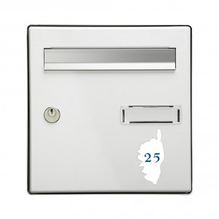 Numéro fantaisie personnalisable pour boite aux lettres couleur blanc chiffres bleus - Modèle région Corse