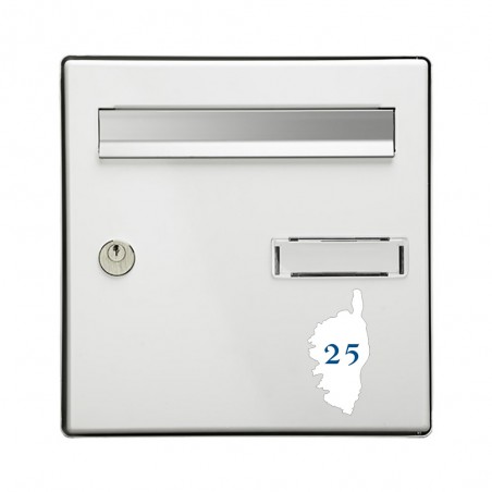 Numéro fantaisie personnalisable pour boite aux lettres couleur blanc chiffres bleus - Modèle région Corse