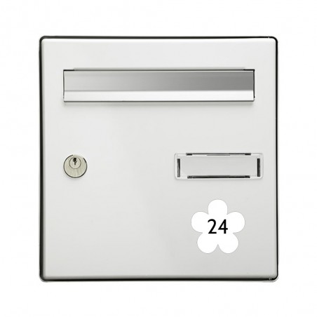 Numéro fantaisie personnalisable pour boite aux lettres couleur blanc chiffres noirs - Modèle Fleur