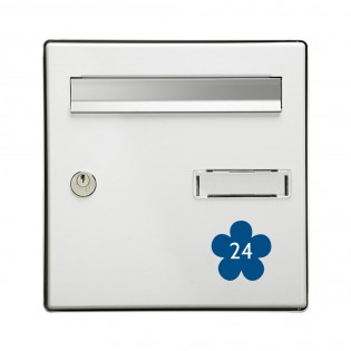 Numéro fantaisie personnalisable pour boite aux lettres couleur bleu chiffres blancs - Modèle Fleur