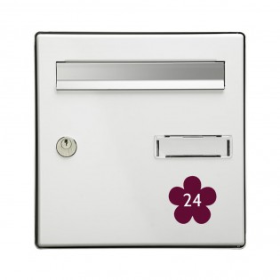 Numéro fantaisie personnalisable pour boite aux lettres couleur bordeaux chiffres blancs - Modèle Fleur