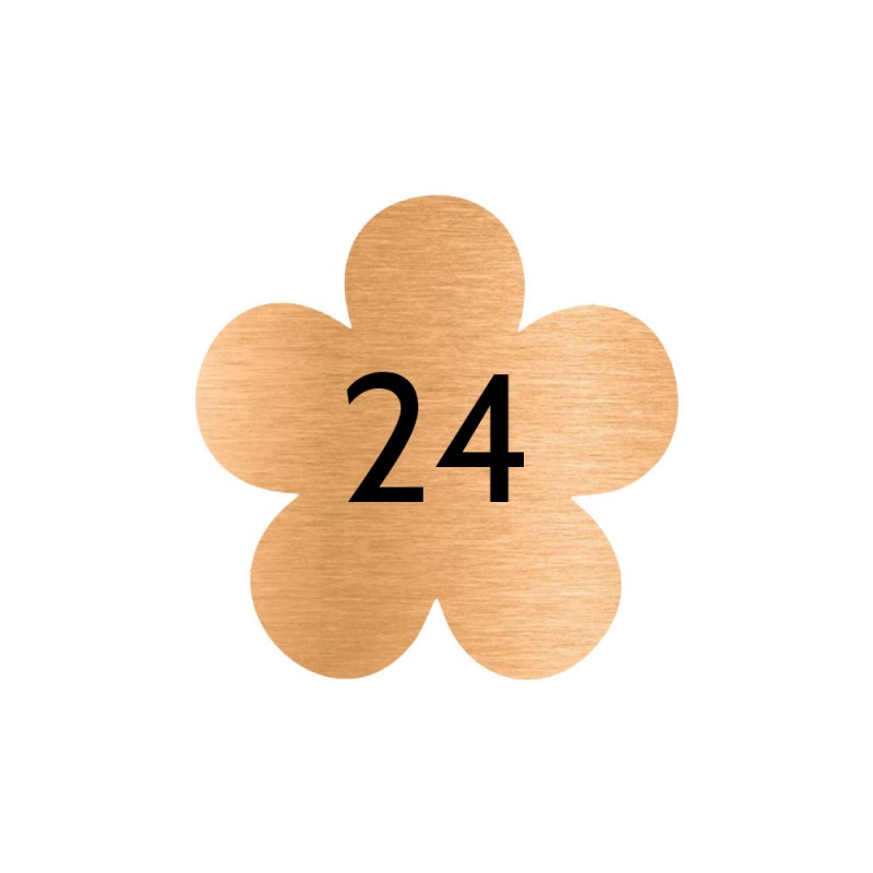 Numéro pour boite aux lettres personnalisable par gravure modèle Fleur  couleur or brossé chiffres noirs - Fabrication française