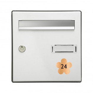 Numéro fantaisie personnalisable pour boite aux lettres couleur cuivre chiffres noirs - Modèle Fleur