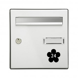 Numéro fantaisie personnalisable pour boite aux lettres couleur noir chiffres blancs - Modèle Fleur