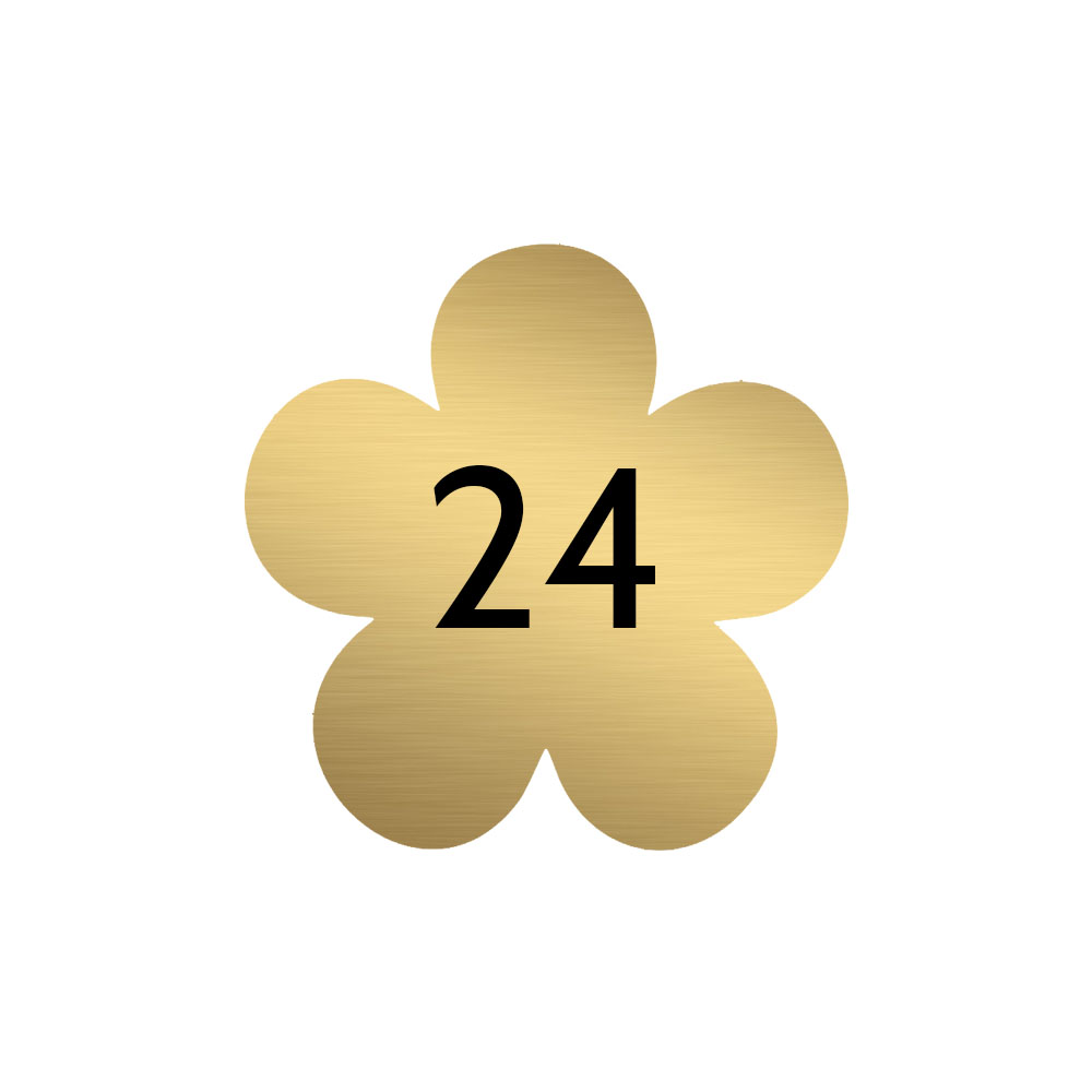 Numéro fantaisie personnalisable pour boite aux lettres couleur or brossé chiffres noirs - Modèle Fleur