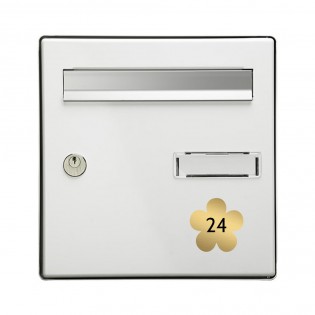 Numéro fantaisie personnalisable pour boite aux lettres couleur or brossé chiffres noirs - Modèle Fleur