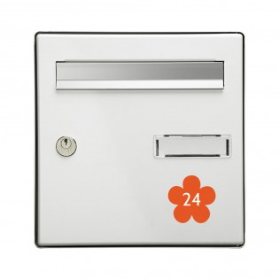 Numéro fantaisie personnalisable pour boite aux lettres couleur orange chiffres blancs - Modèle Fleur