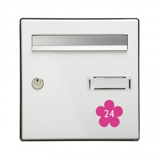 Numéro fantaisie personnalisable pour boite aux lettres couleur rose chiffres blancs - Modèle Fleur