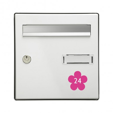 Numéro fantaisie personnalisable pour boite aux lettres couleur rose chiffres blancs - Modèle Fleur