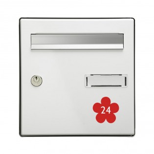 Numéro fantaisie personnalisable pour boite aux lettres couleur rouge chiffres blancs - Modèle Fleur