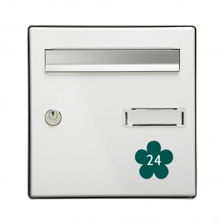 Numéro fantaisie personnalisable pour boite aux lettres couleur vert foncé chiffres blancs - Modèle Fleur