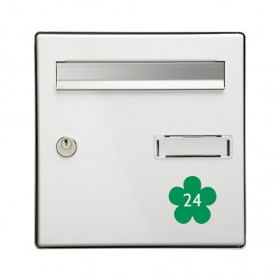 Numéro fantaisie personnalisable pour boite aux lettres couleur vert pomme chiffres blancs - Modèle Fleur