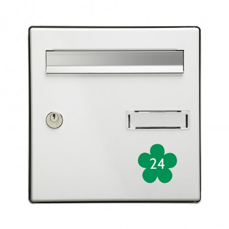 Numéro fantaisie personnalisable pour boite aux lettres couleur vert pomme chiffres blancs - Modèle Fleur