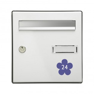 Numéro fantaisie personnalisable pour boite aux lettres couleur violet chiffres blancs - Modèle Fleur