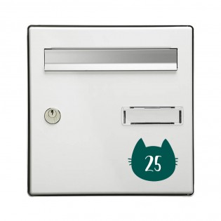 Numéro fantaisie personnalisable pour boite aux lettres couleur vert foncé chiffres blancs - Modèle Chat
