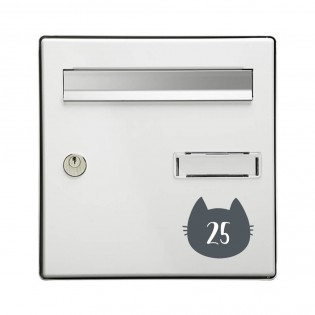 Numéro fantaisie personnalisable pour boite aux lettres couleur gris chiffres blancs - Modèle Chat