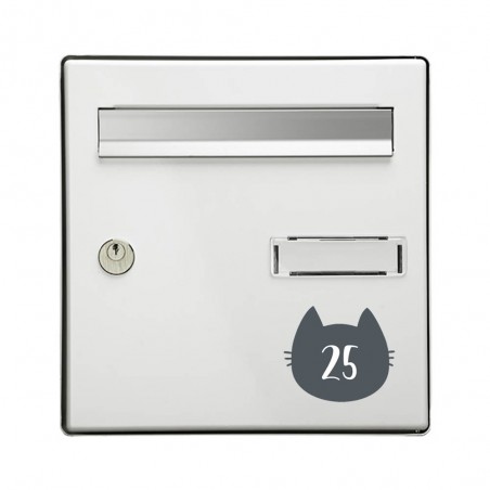 Numéro fantaisie personnalisable pour boite aux lettres couleur gris chiffres blancs - Modèle Chat