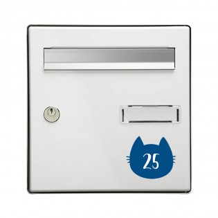 Numéro fantaisie personnalisable pour boite aux lettres couleur bleu chiffres blancs - Modèle Chat