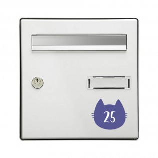 Numéro fantaisie personnalisable pour boite aux lettres couleur violet chiffres blancs - Modèle Chat