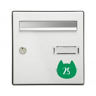 Numéro fantaisie personnalisable pour boite aux lettres couleur vert pomme chiffres blancs - Modèle Chat