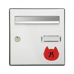 Numéro fantaisie personnalisable pour boite aux lettres couleur rouge chiffres noirs - Modèle Chat