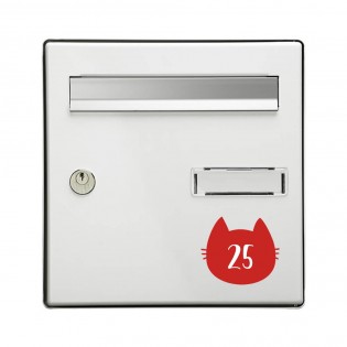 Numéro fantaisie personnalisable pour boite aux lettres couleur rouge chiffres blancs - Modèle Chat